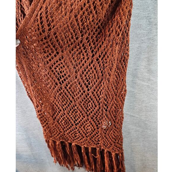 Altar'd State Burnt Orange Open Lace Crochet Long Duster Vest Shrug Small - Picture 3 of 7